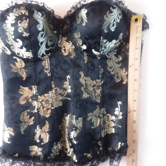 Black & Gold Floral Lace Trim Corset Top Steampunk Gothic Lolita Victorian - Picture 11 of 15